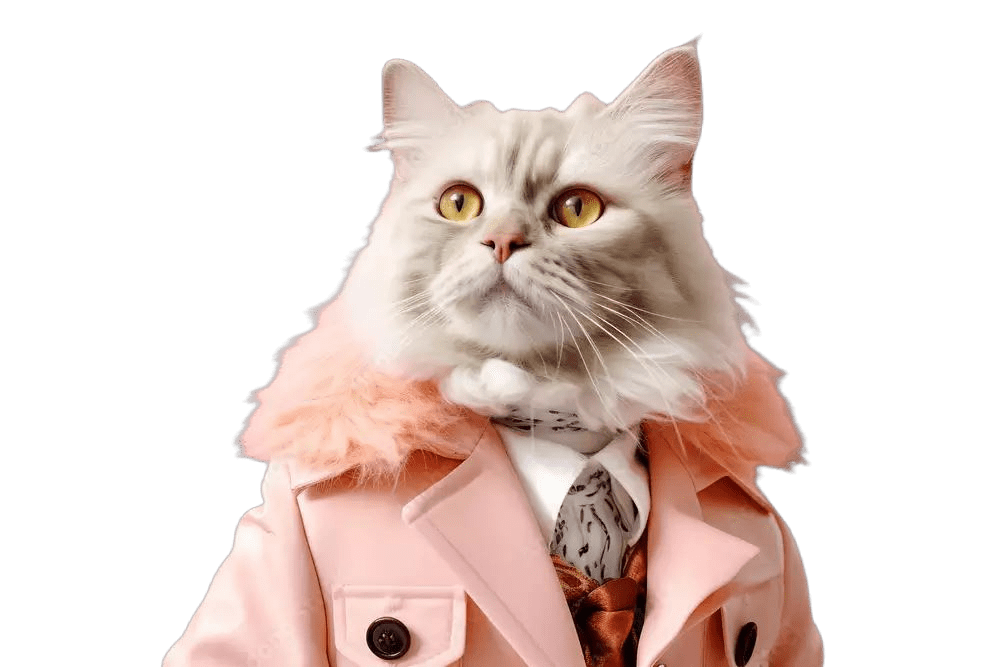A fashionable cat wearing a sleek suit, representing stylish pet essentials and confidence.