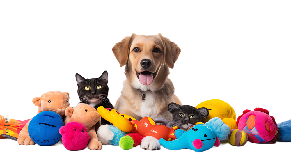 Flat 20% off pet sale banner showing happy cat and dog with toys and treats — shop quality pet toys, cat food, and accessories online at KittenPaw.Store.